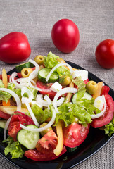 Close Up view on a salad made from natural raw vegetables