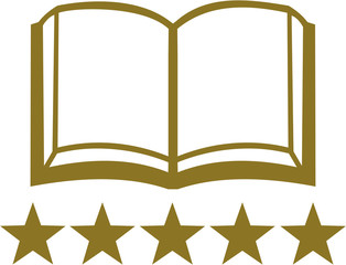 Open book with five golden stars