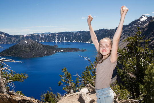 Teenage girl at Crater Lake Oregon