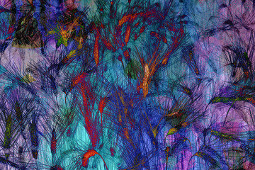 Colourful digital artwork of wheat field