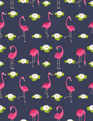 background . seamless pattern with pink flamingos. 