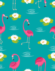 background . seamless pattern with pink flamingos. 