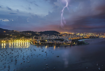 Naklejka na ściany i meble Lightning in the city of Rio, near the Sugar Loaf.