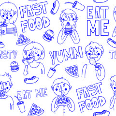 Seamless background with fastfood. People eat fast food
