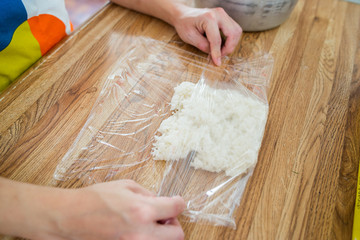 wraping rice to make it stock frozen