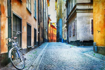 Wall murals Stockholm Authentic narrow streets of old town of Stockholm, Sweeden