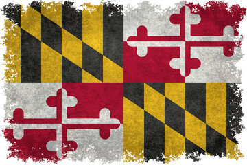 State flag of Maryland with vintage distressed textures and edge