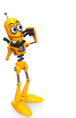 yellow robot thinking about close up