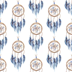 Stickers pour porte Attrapeur de rêves Modèle sans couture aquarelle tribal ethnique fait main plume dream catcher