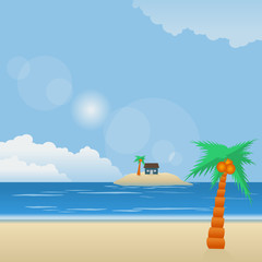 Summer Time Beach Panorama Vector Illustration for Vacation or Summer Seasonal Themed Project