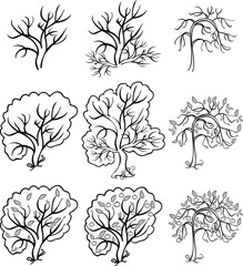 Coloring bush and trees, an apple tree.  illustration