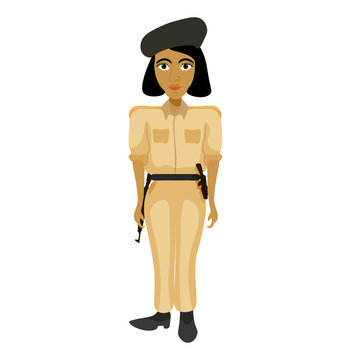 India policemen woman with a bob hair.  illustration