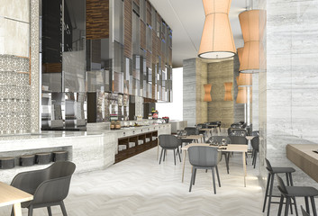 3d rendering beautiful contemporary restaurant with great design