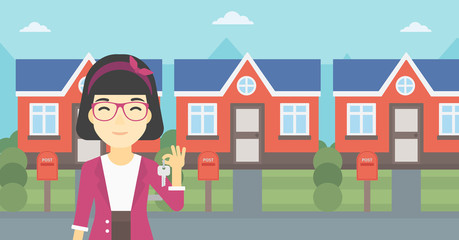 Real estate agent with key vector illustration.