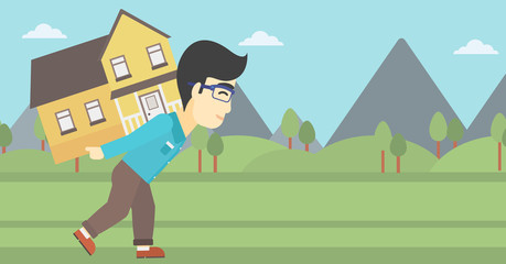 Man carrying house vector illustration.