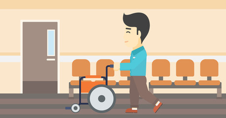 Man pushing wheelchair vector illustration.