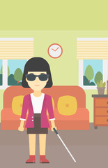 Blind woman with stick vector illustration.