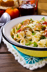 Farfalle pasta with sausage