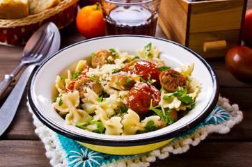 Farfalle pasta with sausage