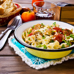 Farfalle pasta with sausage