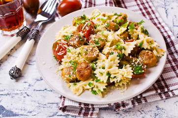Farfalle pasta with sausage