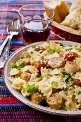 Farfalle pasta with sausage