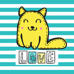 Cute cat on striped background