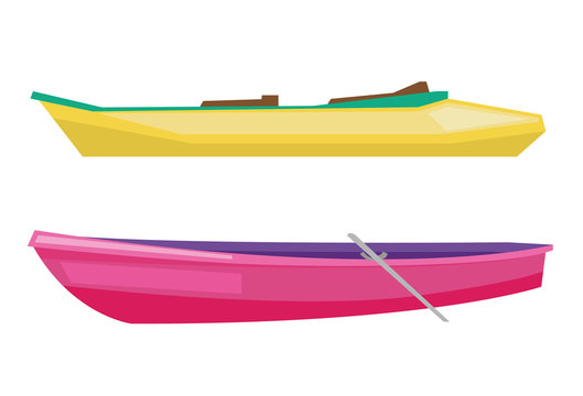 Rowing boat with paddles and canoe.