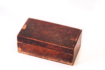 antique wood box, old wood box, aged grunge wood box isolated on white