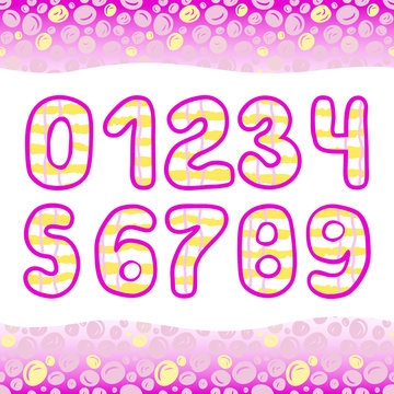 Pink Hand Drawn numbers 1234567890 in