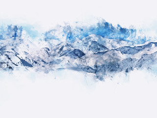 Abstract mountains watercolor painting on white background