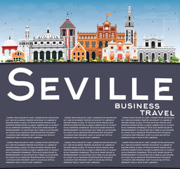 Fototapeta premium Seville Skyline with Color Buildings, Blue Sky and Copy Space.