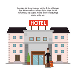 building bellboy baggage luggage hotel service icon. Colorfull and flat illustration, vector