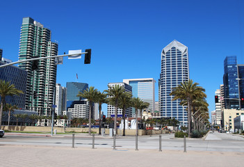 Fototapeta na wymiar A modern city business district with high rise buildings. Downtown San Diego, California, USA 