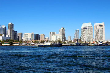 Fototapeta na wymiar A view of Downtown San Diego from the Bay ferry, California, USA 