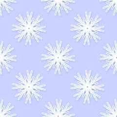 Origami snowflakes seamless pattern on blue background. Paper cut abstract vector illustration