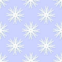 Origami snowflakes seamless pattern on blue background. Paper cut abstract vector illustration