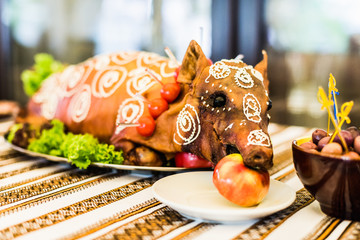 roast pig on white plate