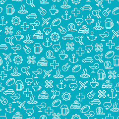 Seamless pattern with popular travel line icons. Vector illustration