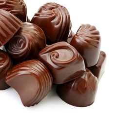 collection chocolate candies isolated on white
