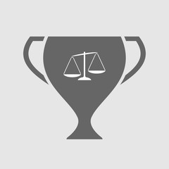 Isolated award cup icon with  an unbalanced weight scale