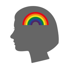 Isolated female head silhouette icon with a rainbow