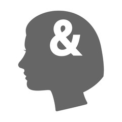 Isolated female head silhouette icon with an ampersand