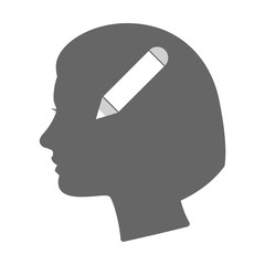 Isolated female head silhouette icon with a pencil