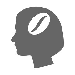 Isolated female head silhouette icon with a coffee bean