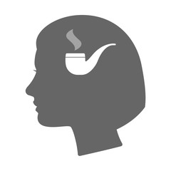 Isolated female head silhouette icon with a smoking pipe