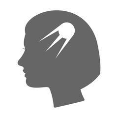 Isolated female head silhouette icon with a vintage satellite