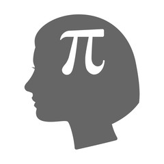 Isolated female head silhouette icon with the number pi symbol