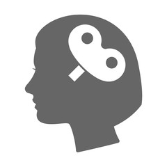 Isolated female head silhouette icon with a toy crank
