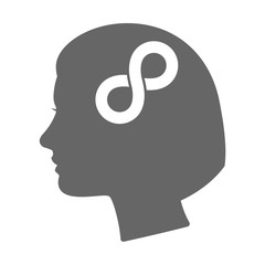 Isolated female head silhouette icon with an infinite sign